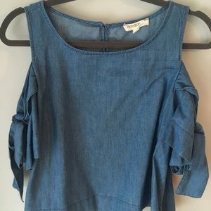Rebellion Denim Cold-Shoulder Top